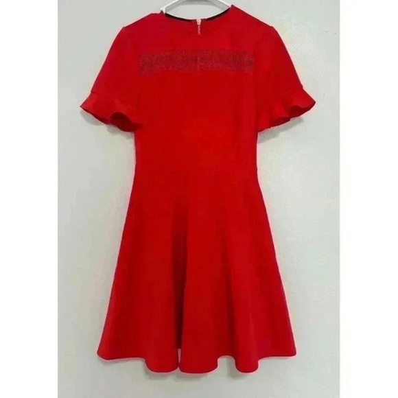 Ted Baker London Dress Womens Size 1 Red Fit Flare Ruffled Sleeve Elegant Party - Picture 4 of 11